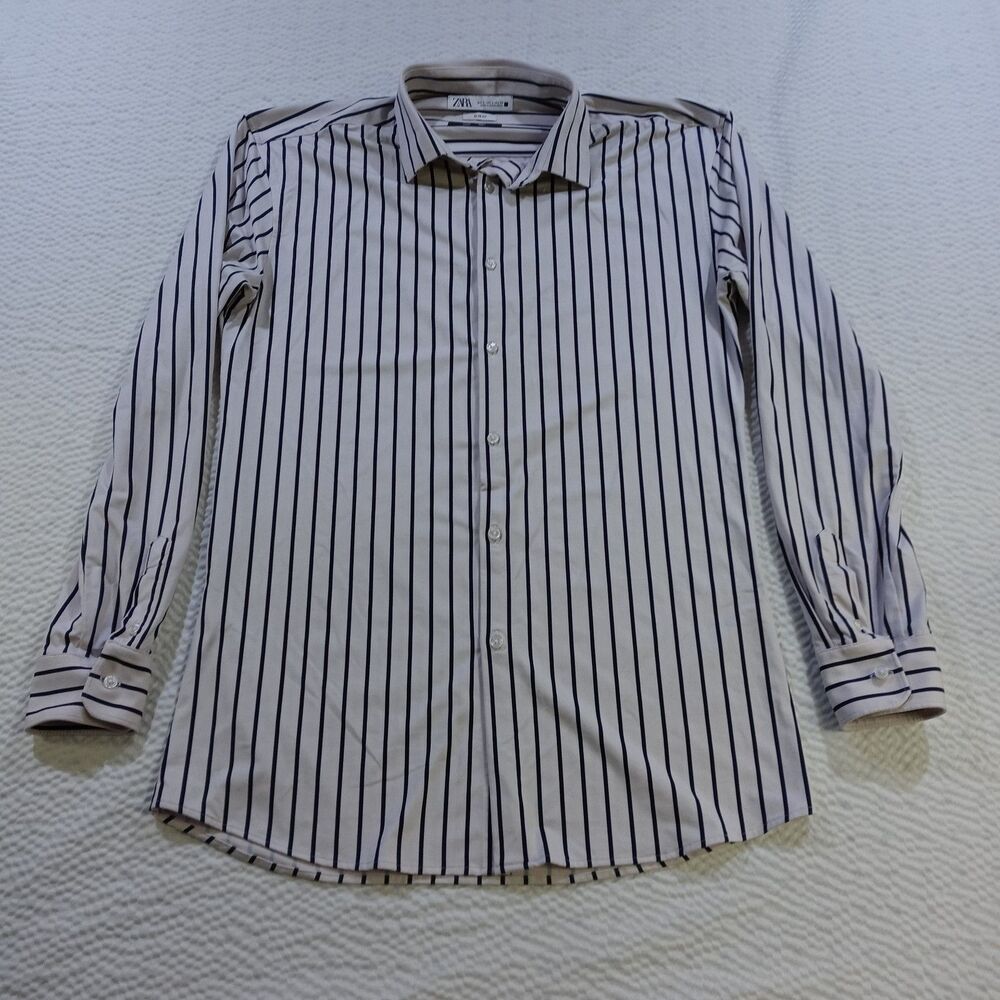 Zara Men's Slim Fit Comfort Stretch Striped Dress Shirt